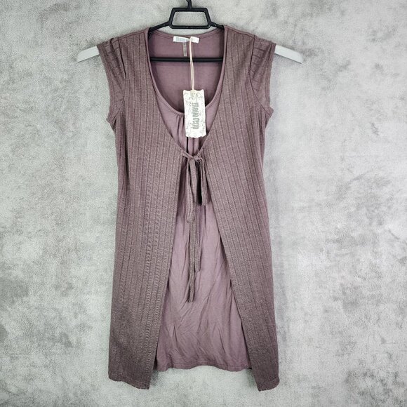 Women's Anthropologie Mauve Sleeveless Open-Front Ribbed Knit Cardigan Vest S - Picture 2 of 12